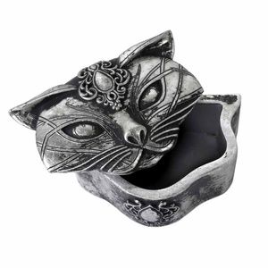 Alchemy Gothic Sacred Cat Trinket Box Silver Resin NEW